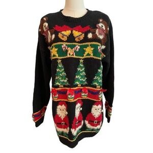 VTG Marisa Christina Christmas Sweater M‎ Chunky Heavy Embellished Cottage 90s